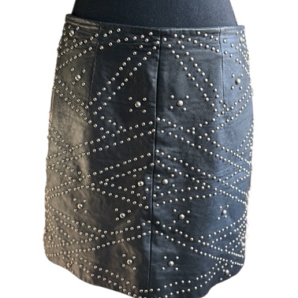NIKKIE Studded Black Leather Mini Skirt Size 38 (US 6) - Picture 1 of 4